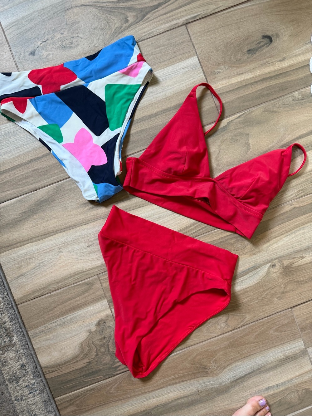 aerie Red bikini set with colorful bottom add on